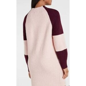 NWT Express Sweater Dress Women's Ribbed Knit Raglan Sleeve Pink and Purple L